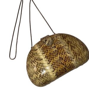 Python-Texture Dome Crossbody Bag in Olive Brown